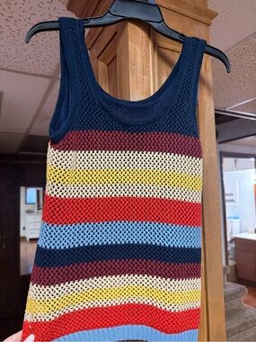 Cato Navy Multicolor Striped Crochet Tank